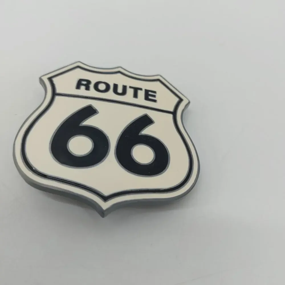 Route 66 Highway Metal Belt Buckle Road Trip Enamel White